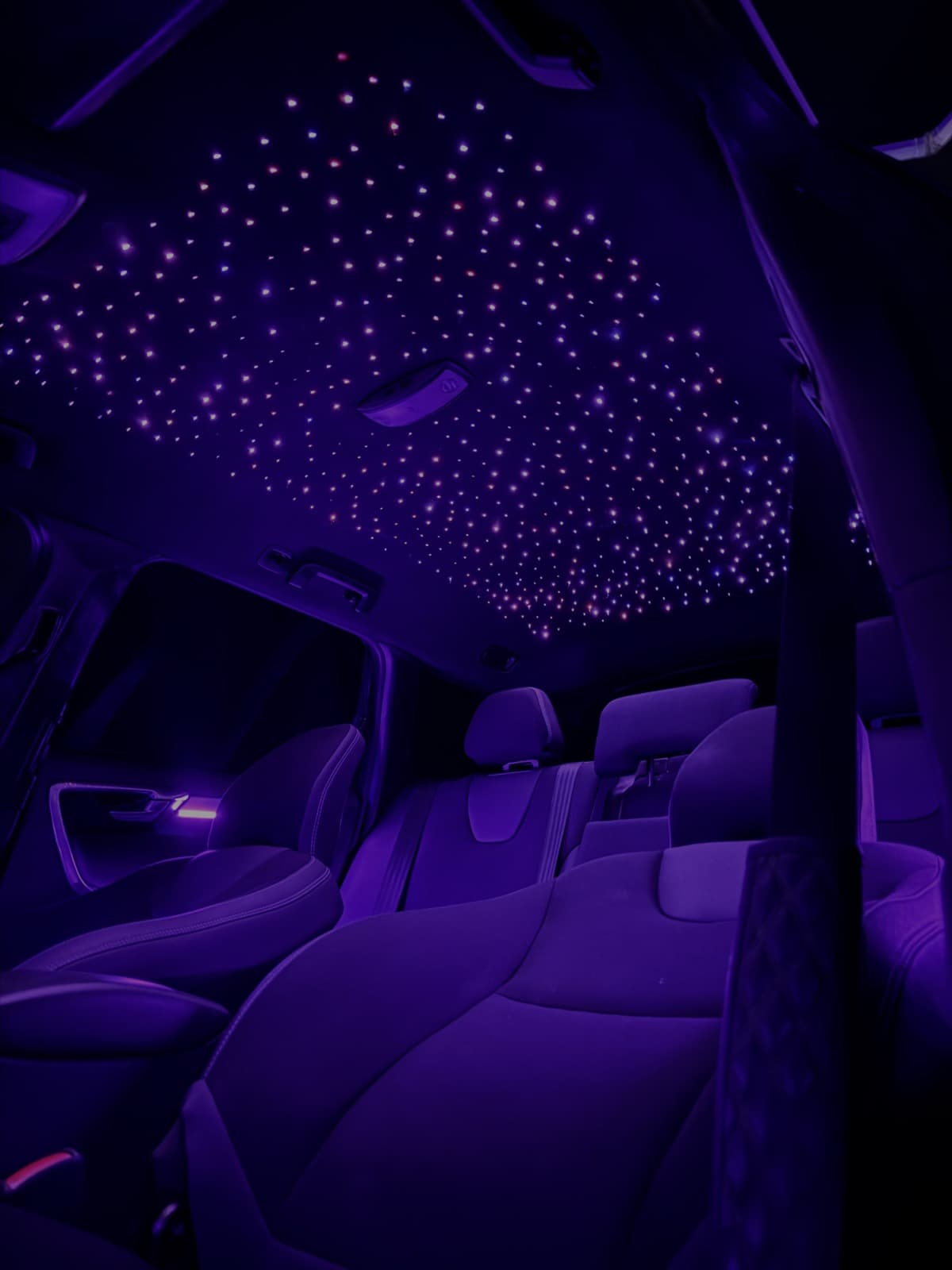 Starlight headliner fitted to a car roof